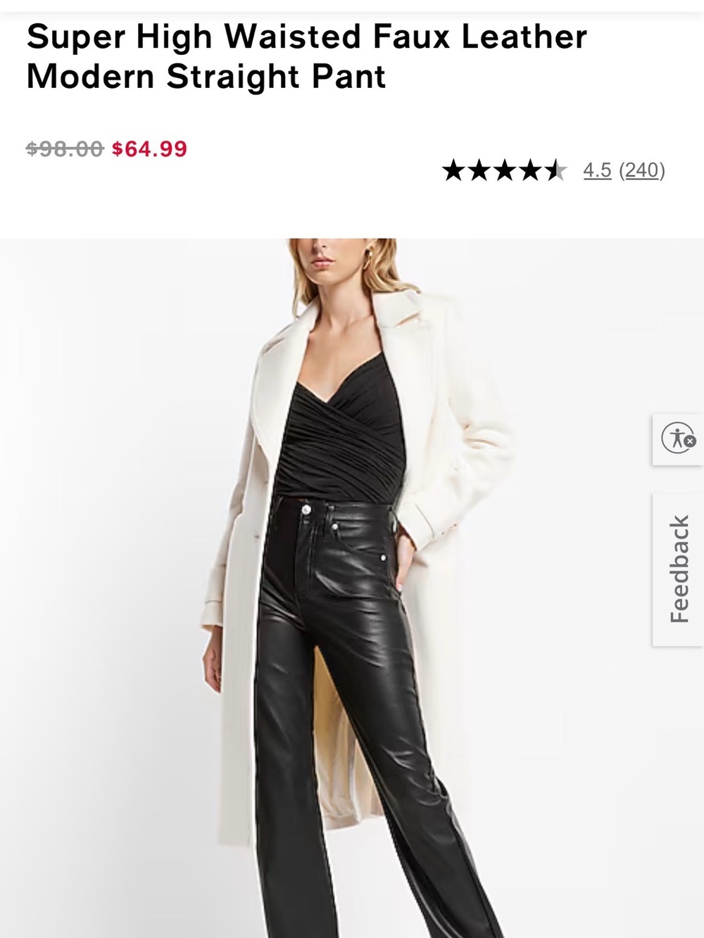 Express Black Faux Leather Super High Waisted Modern Straight Pant